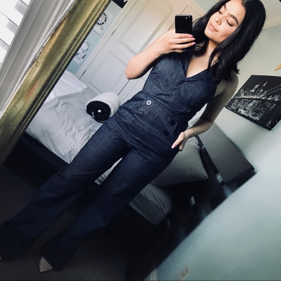 bcbg denim jumpsuit